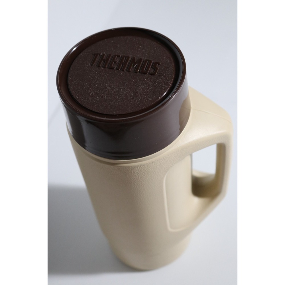 Vintage Thermos Model Tan Brown Insulated Bottle with Handle & Cup Norwich 12 In